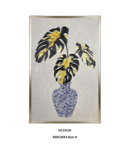 Black and gold monstera porcelain wall art