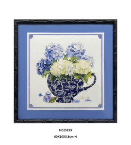 Blue and white hydrangea shard teapot wall art