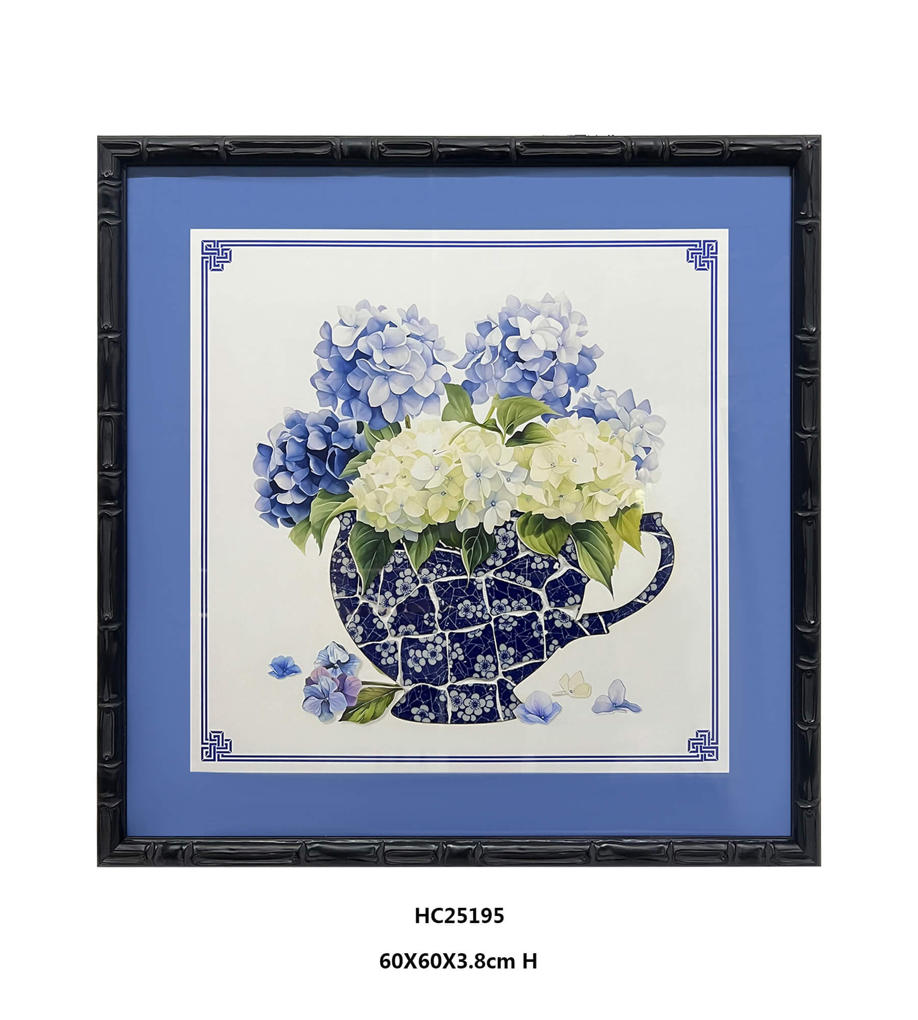Custom Blue and White Hydrangea Porcelain Shard Teapot Wall Art Set