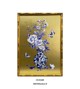 Blue and white porcelain shard vase wall art with bird
