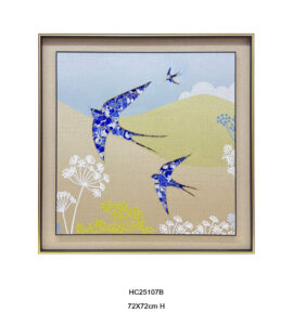 Blue and white swallow mosaic porcelain wall art with three birds