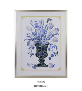 Blue and white tulip mixed bouquet porcelain wall art