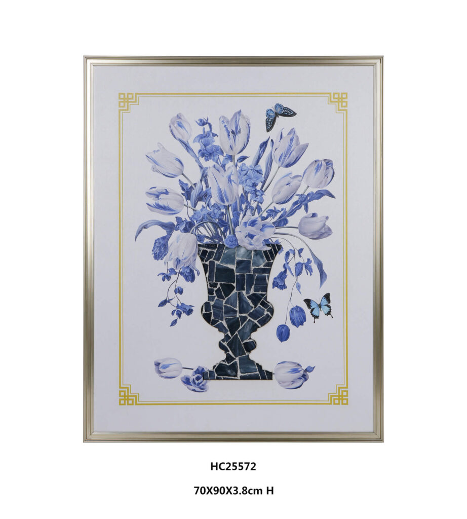 Blue and white tulip mixed bouquet porcelain wall art