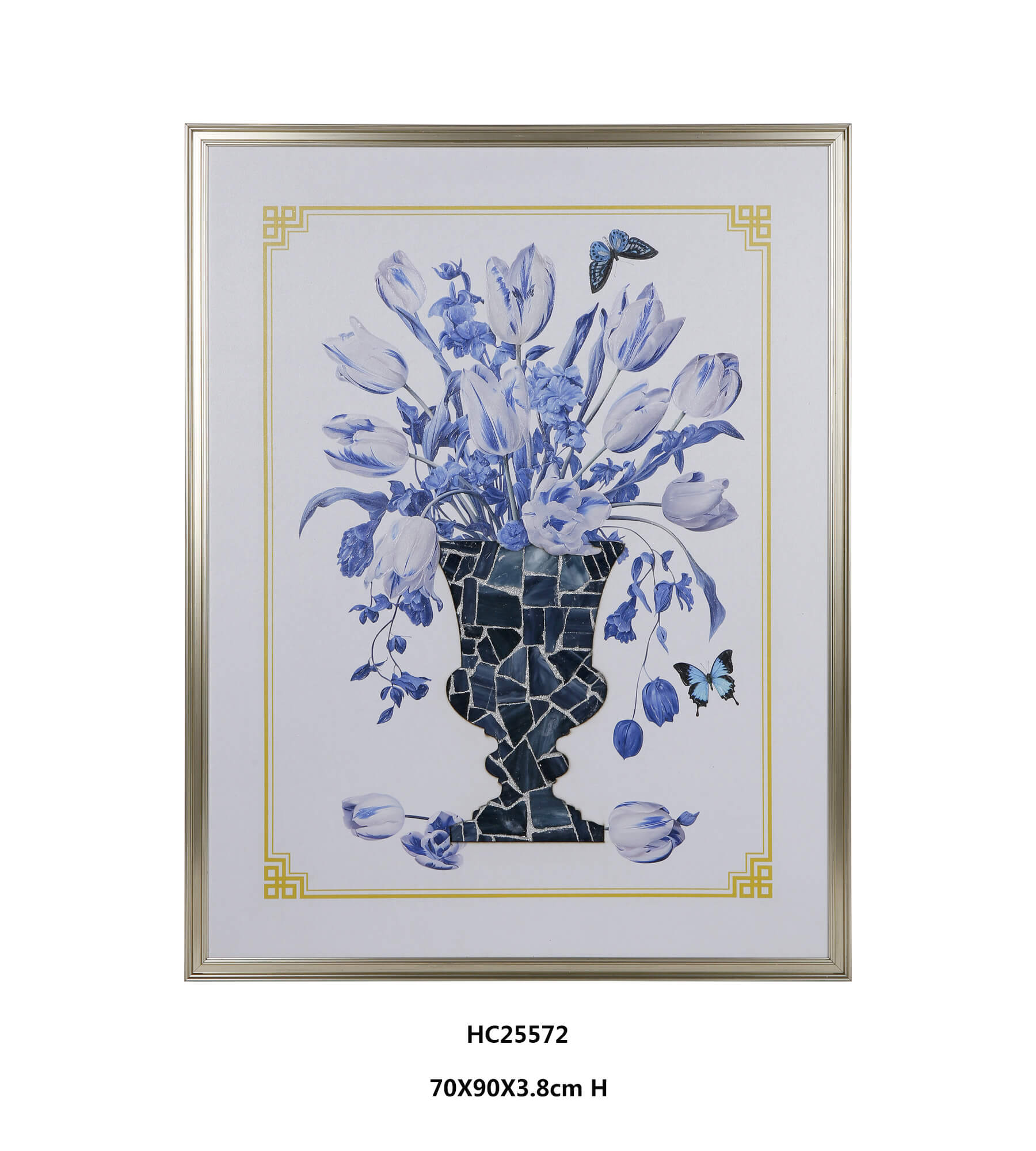 Blue and White Tulip Mixed Bouquet Porcelain Wall Art（70×90×3.8cm）