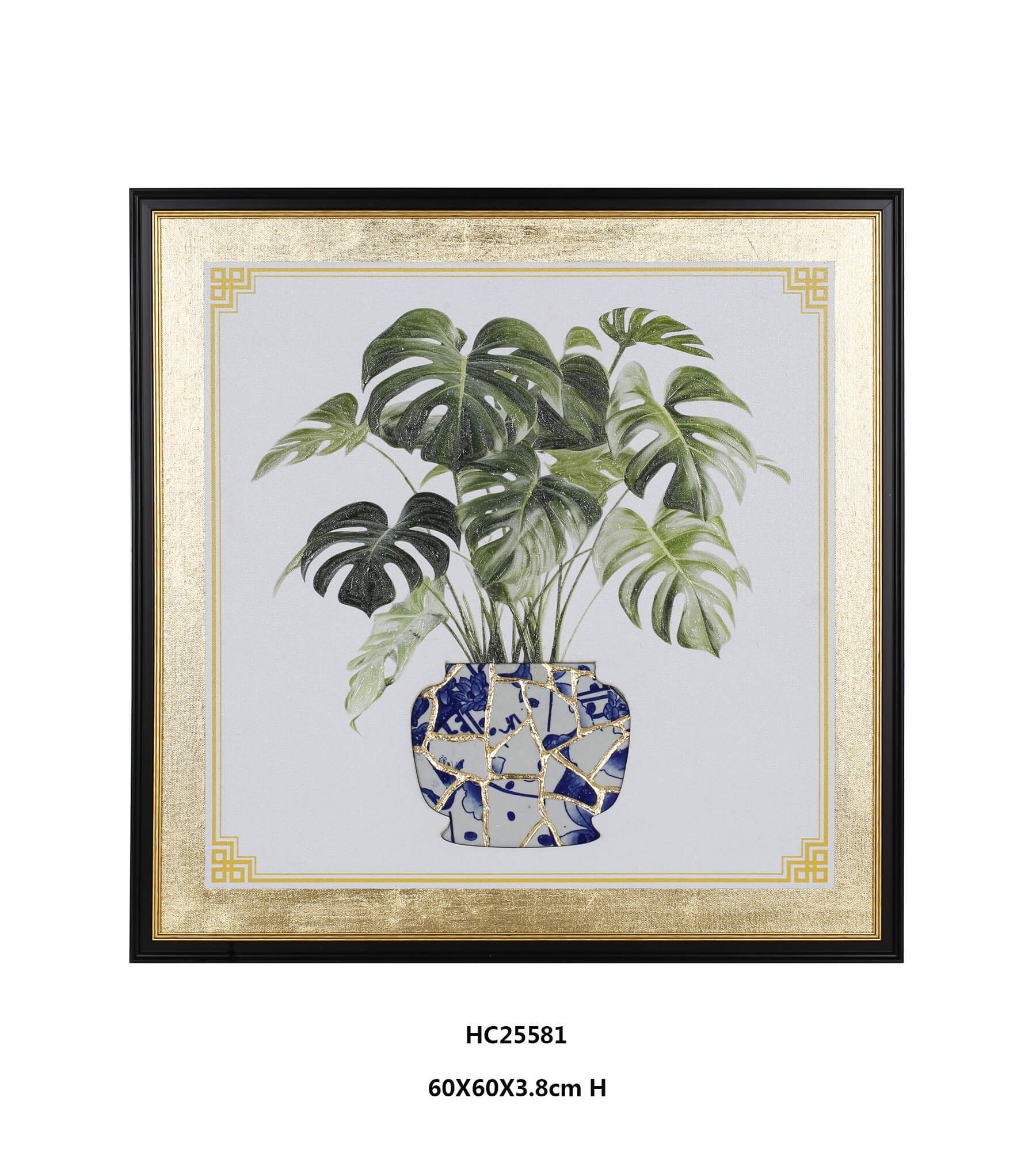 Golden Mosaic Monstera Porcelain Art for Refined Spaces (60×60×3.8cm)