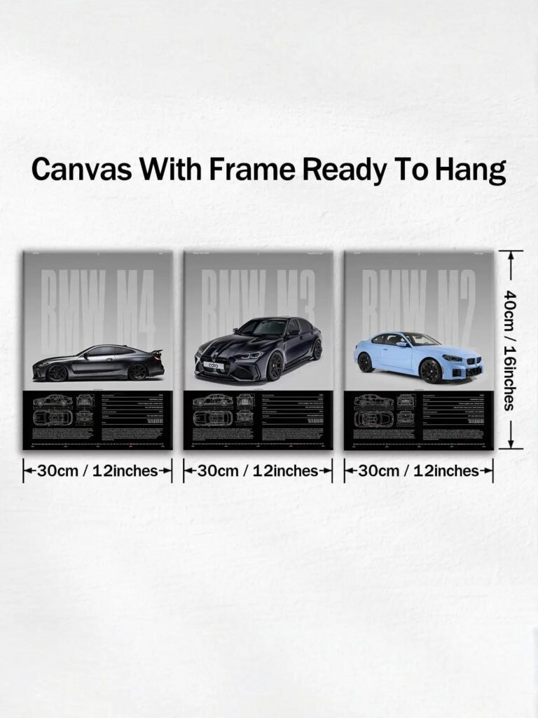 BMW canvas wall art with M2 M3 M4 size details