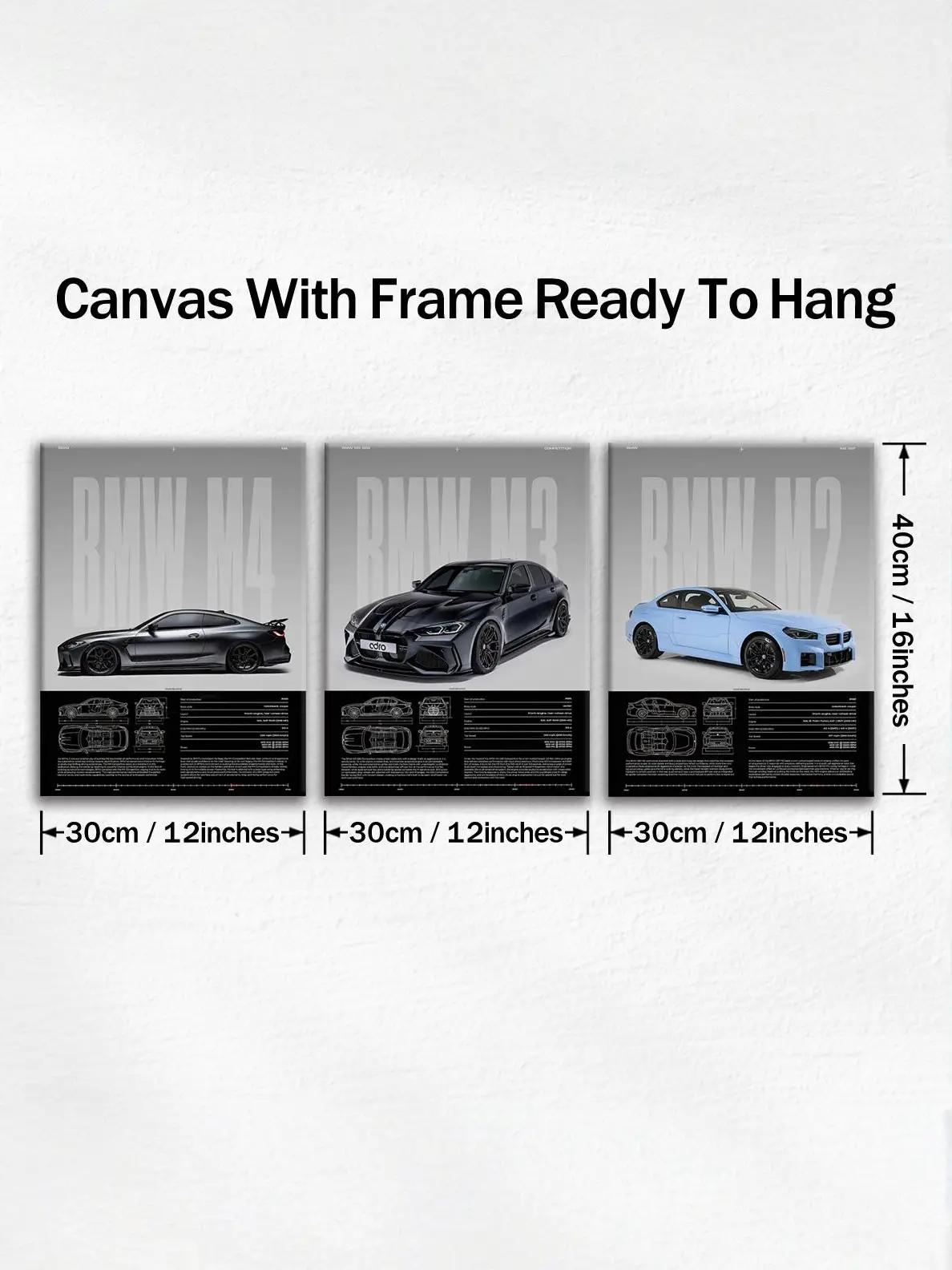 BMW canvas wall art with M2 M3 M4 size details