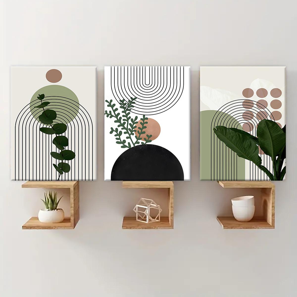 Sage Green Geometry Shapes a Boho Botanical Canvas Wall Art Set（30×40cm）
