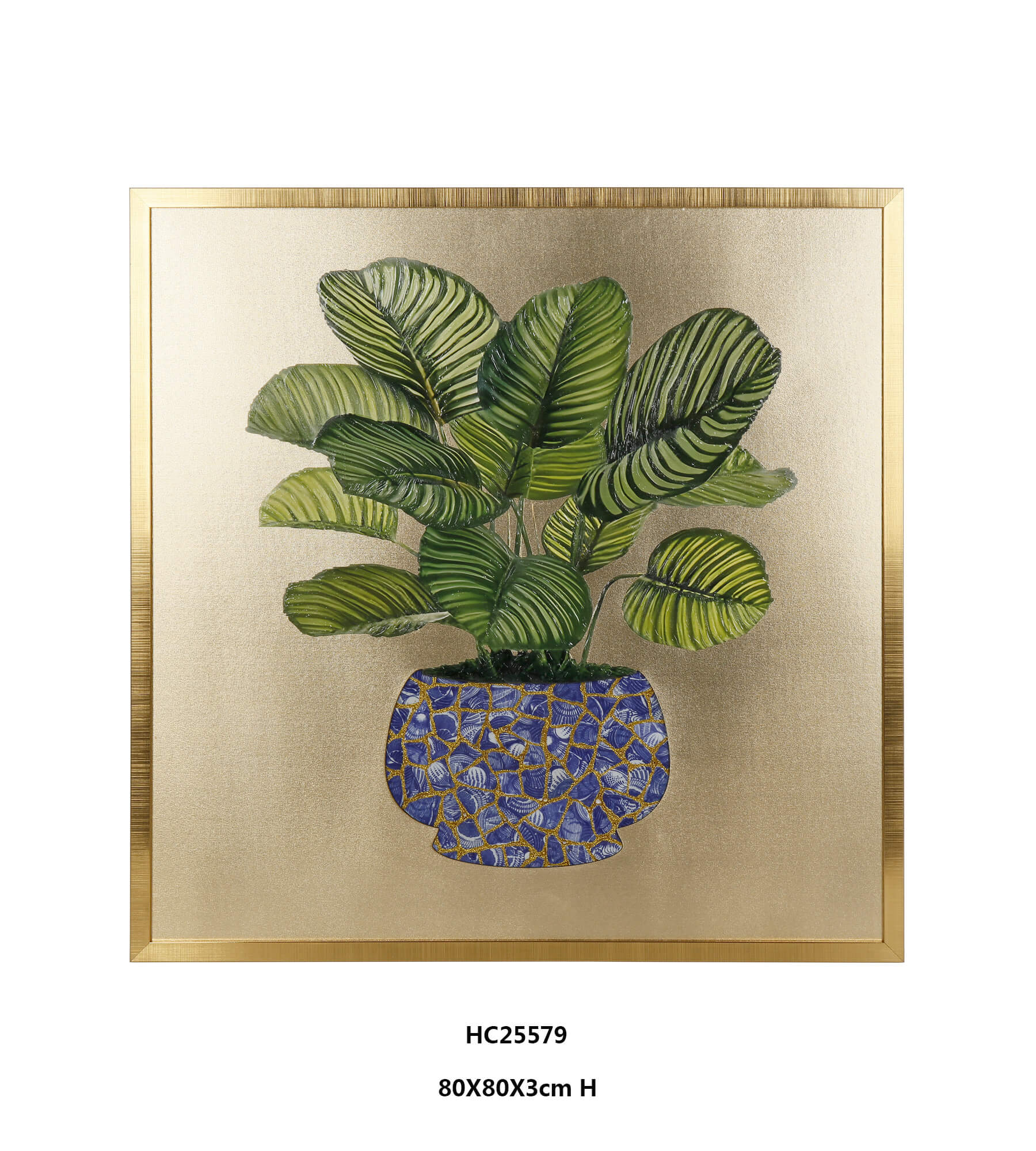 Calathea porcelain wall art with striped green leaves