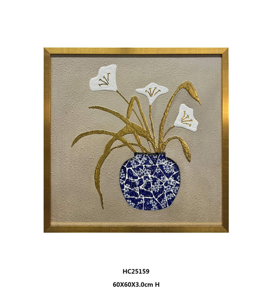 Gold framed calla lily shard mosaic porcelain wall