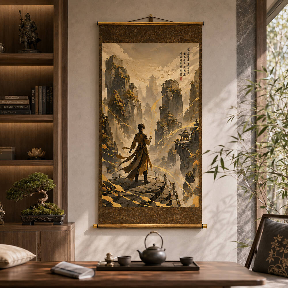 Premium canvas hanging scroll hardware details