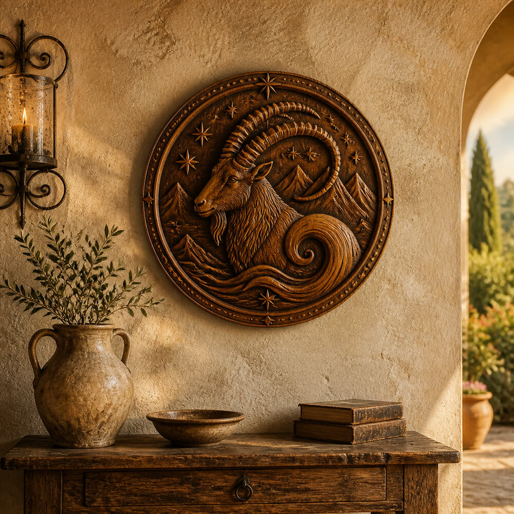 Capricorn Zodiac Wood Carving Wall Art In Best Seller