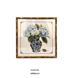 Chinoiserie hydrangea porcelain wall art with a gold frame