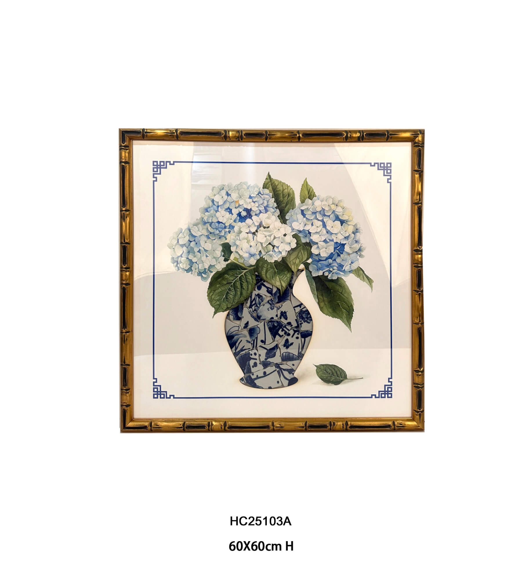 Blue and White Chinoiserie Hydrangea Porcelain Wall Art(60×60cm）