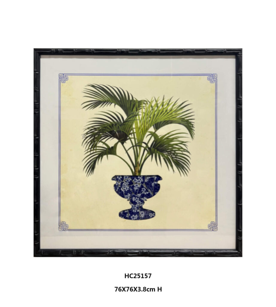 Chinoiserie palm tree porcelain wall art with shard planter
