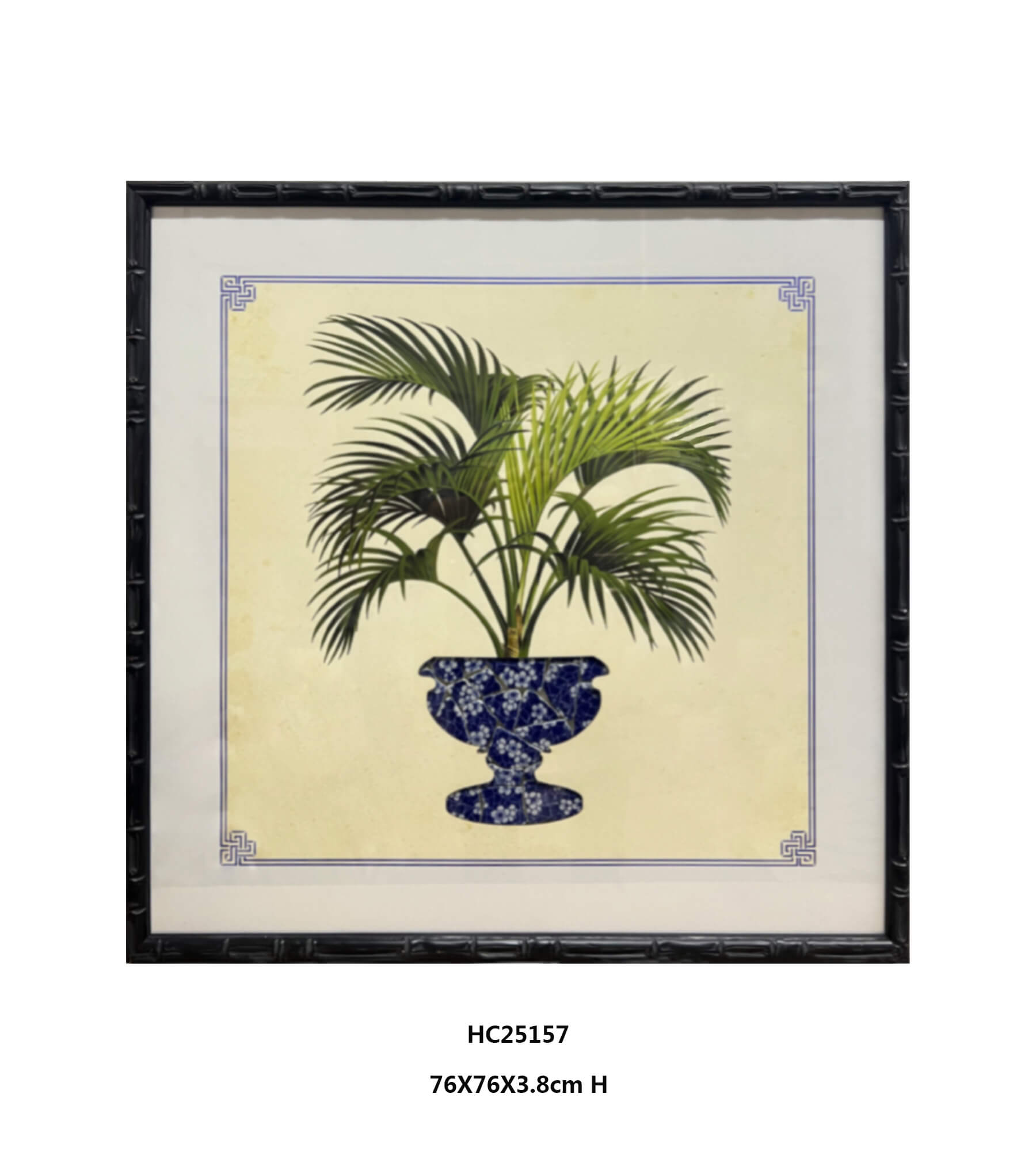 Chinoiserie palm tree porcelain wall art with shard planter
