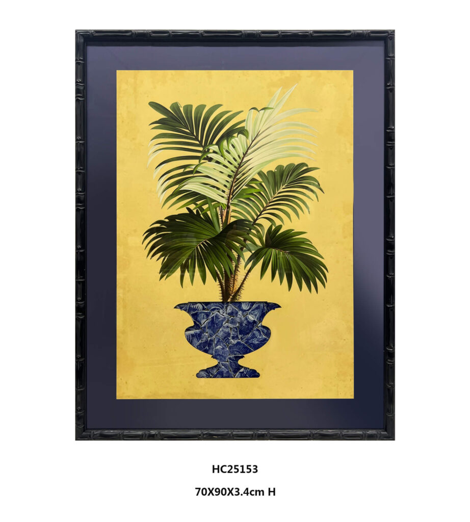 Chinoiserie palm tree porcelain wall art with shard planter