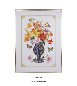 Colorful lily porcelain mosaic wall art with butterflies