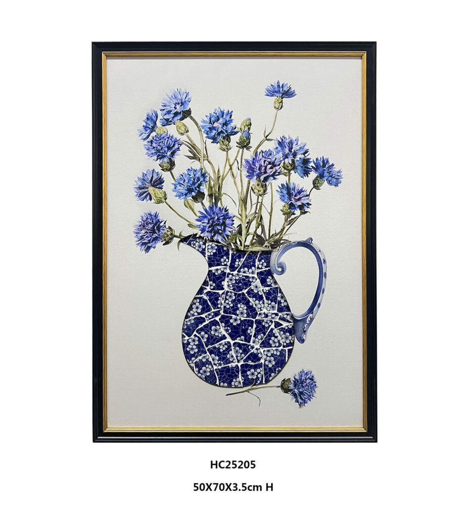 Blue cornflower porcelain shard wall art