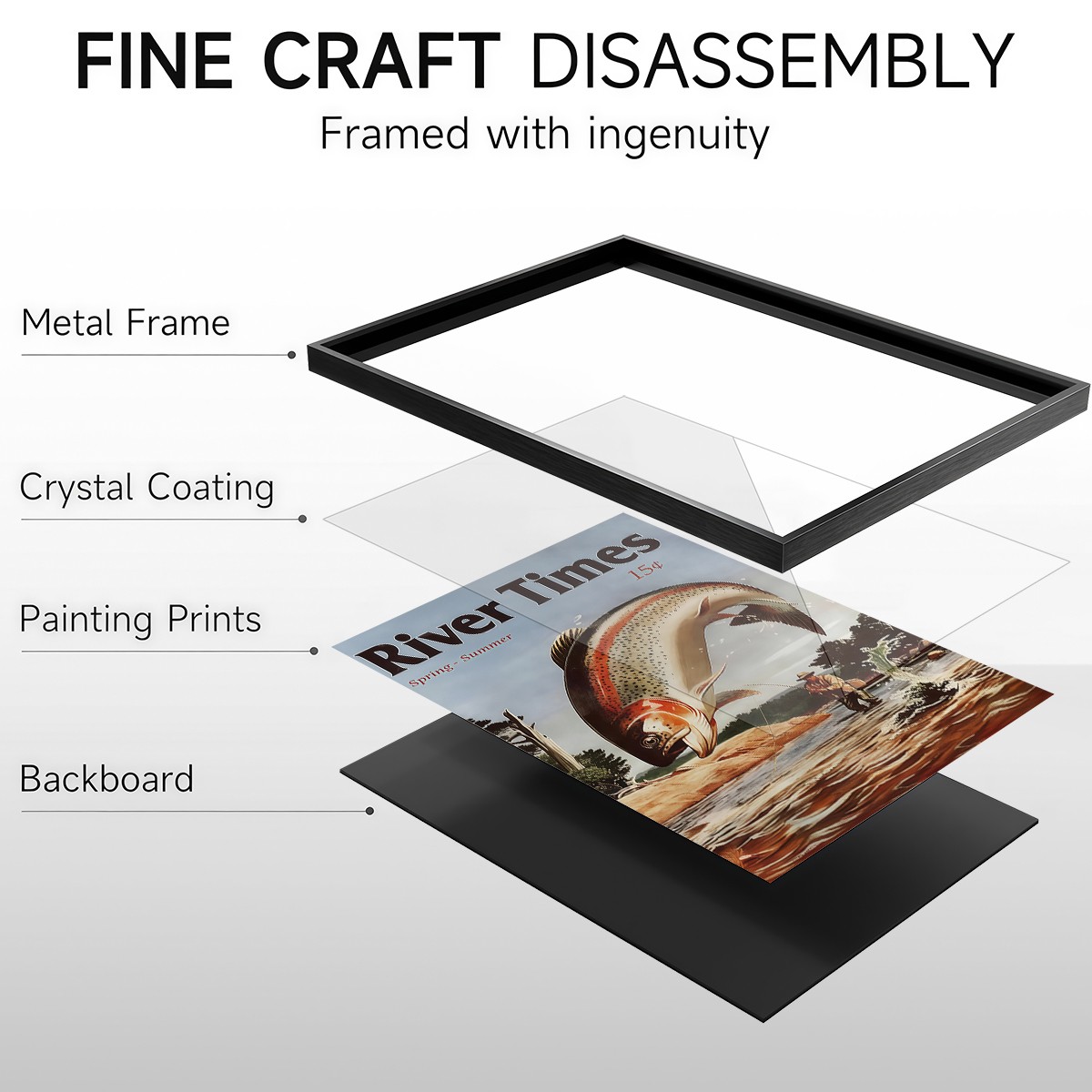 Crystal coated canvas wall art with metal frame and backboard
