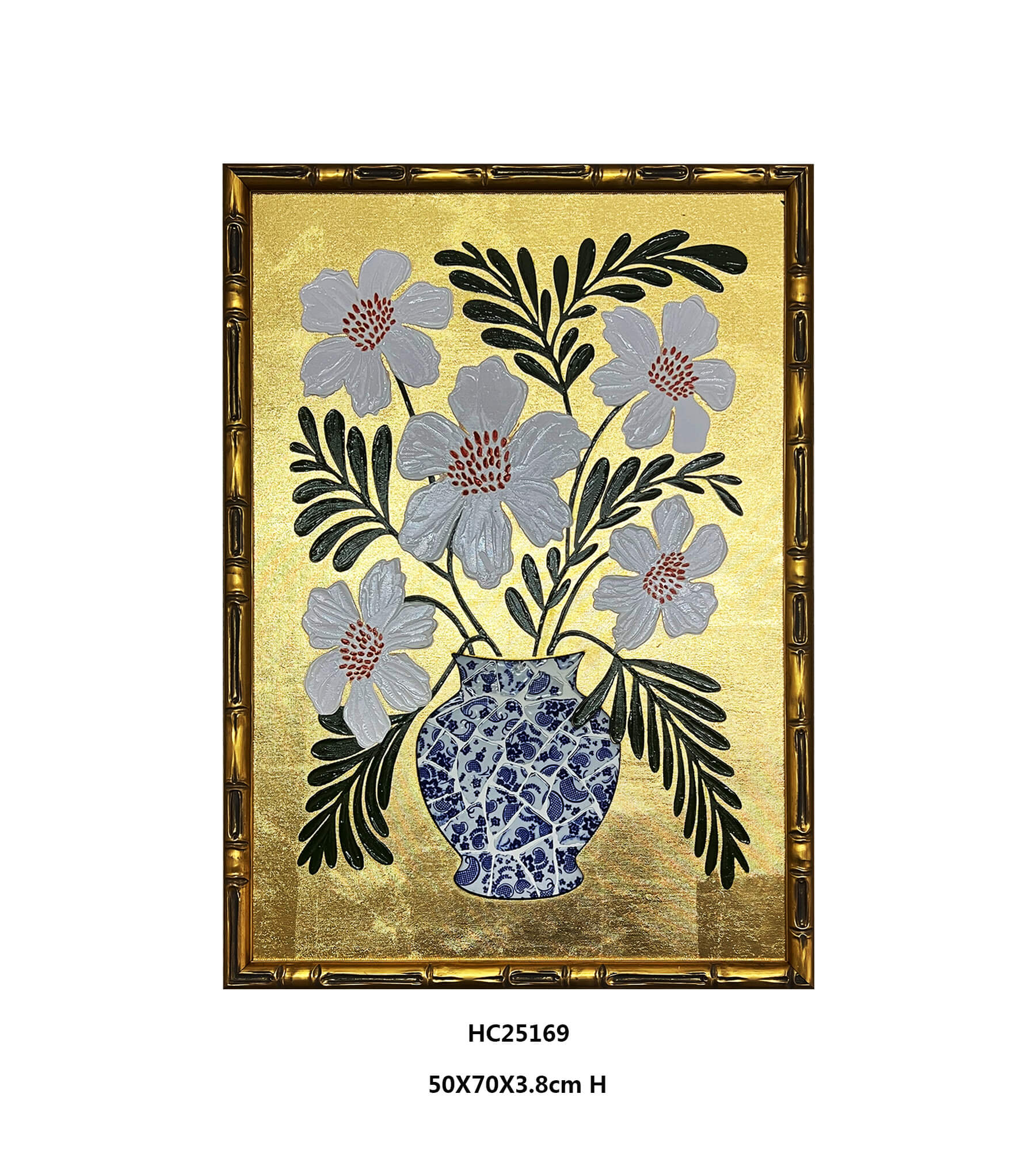 Blue and White Porcelain Shard Mosaic Vase Wall Art Manufacturer for Commercial Projects（50×70×3.8cm）