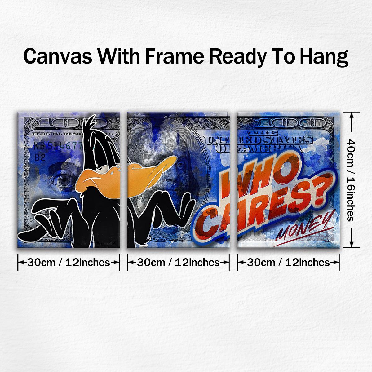 Daffy Duck money canvas wall art with three 12 by 16 inch panels