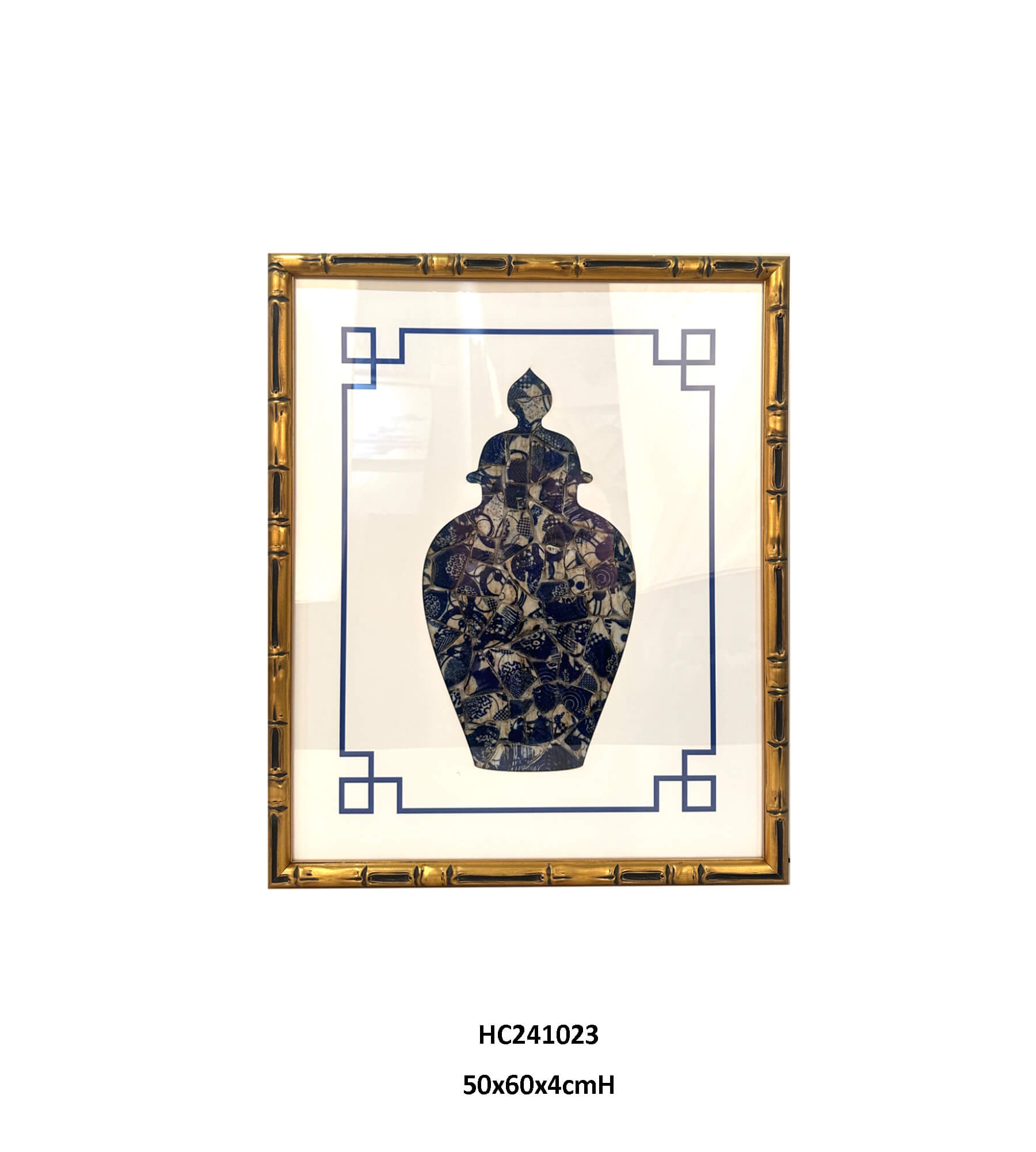 Blue White Porcelain Shard Wall Art in Chinoiserie Style（50×60×4cm）