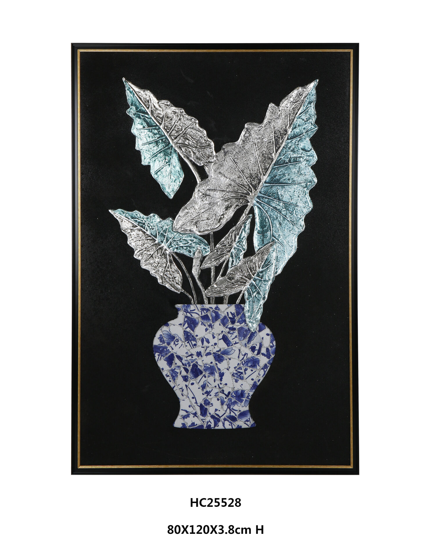 Framed Tropical Foliage Porcelain Wall Art for Elegant Modern Living Spaces(80×120×3.8cm)