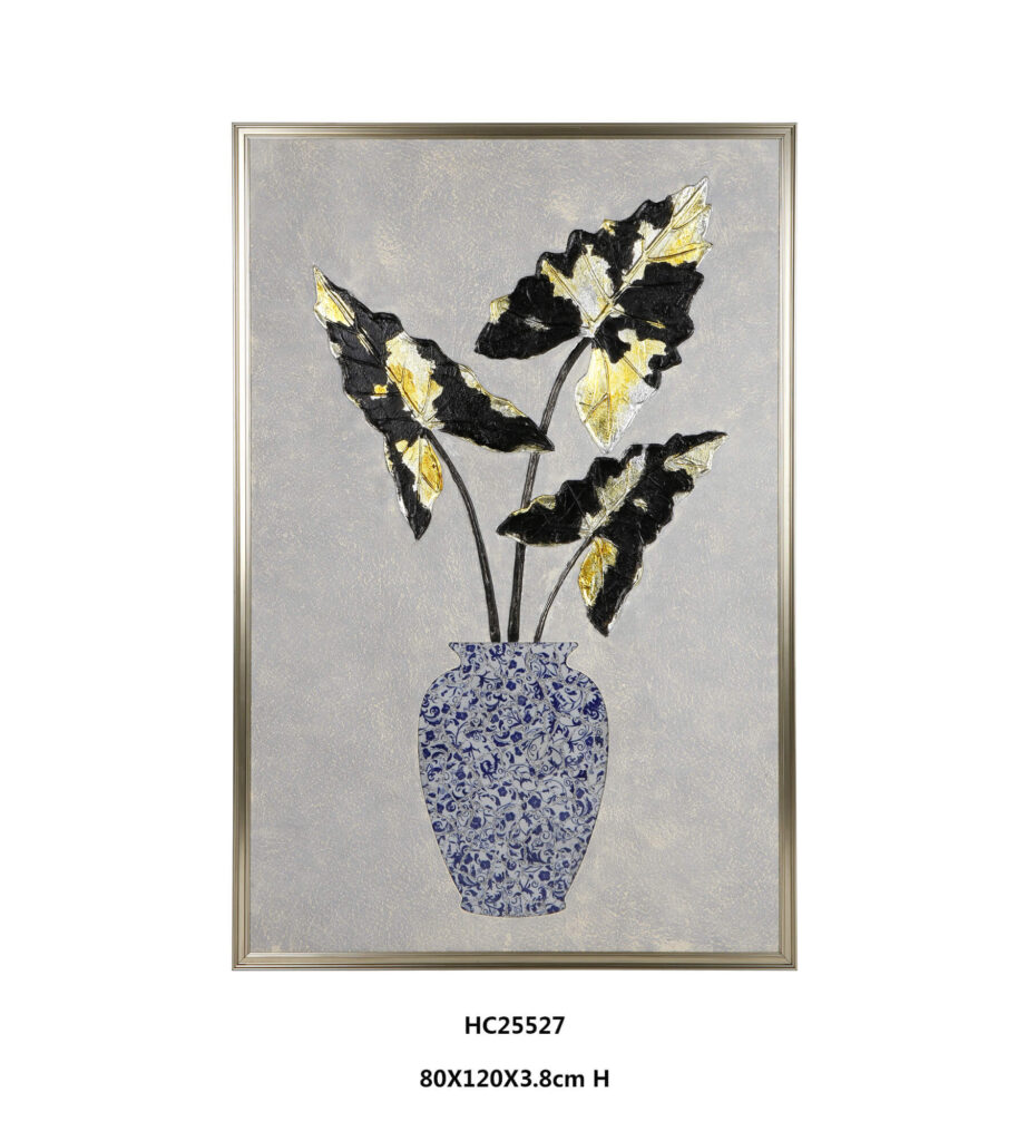Elephant ear porcelain wall art with mosaic vase