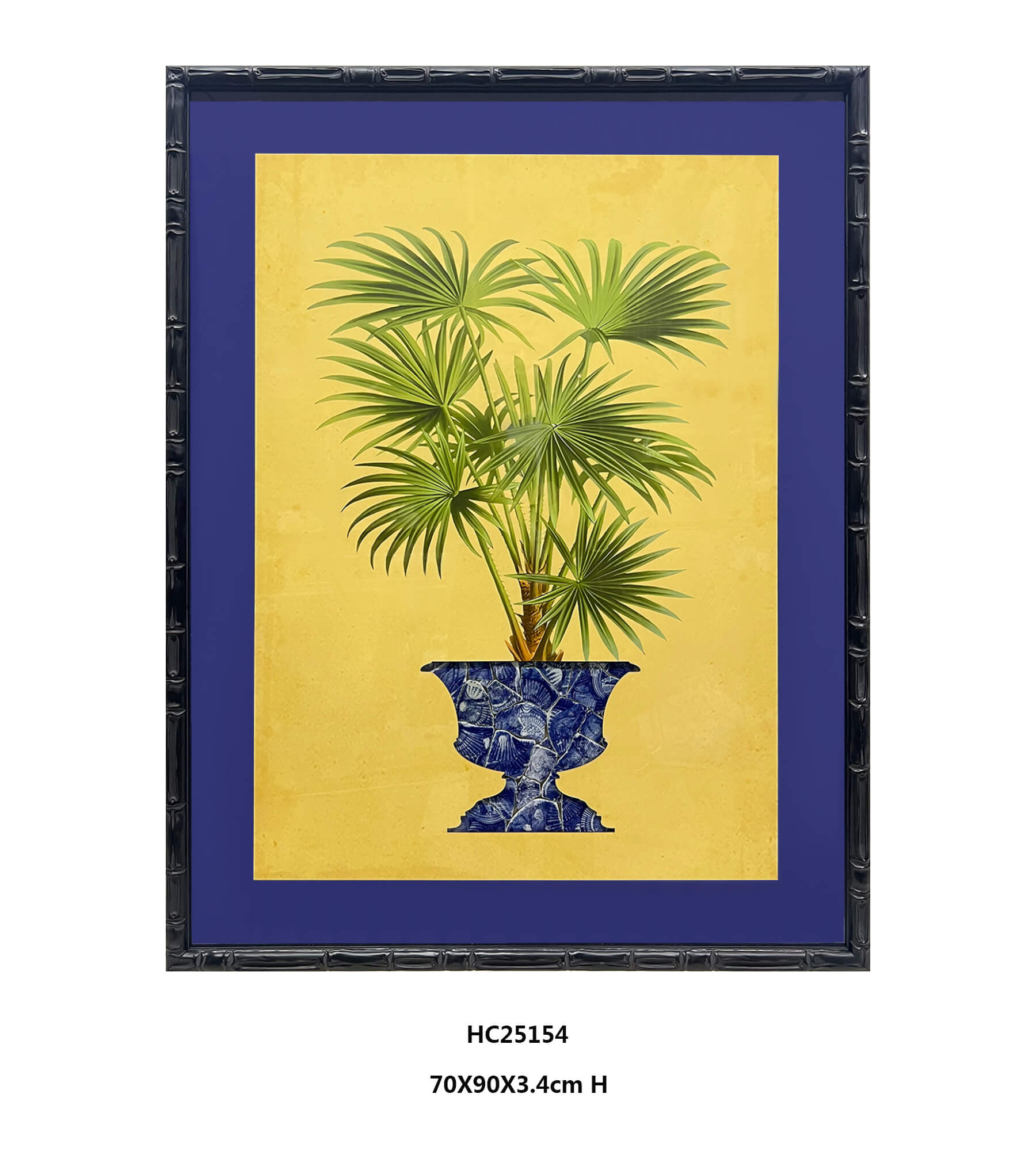 Framed Chinoiserie Palm Tree Porcelain Wall Art Set（70×90×3.4cm）