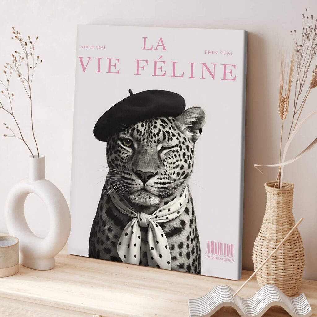 Fashion leopard canvas wall art with Parisian styling