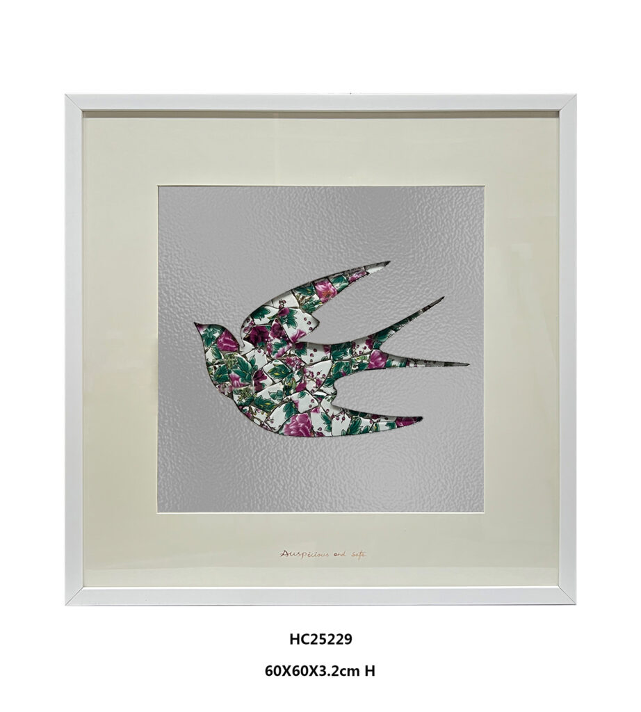 Floral porcelain shard swallow wall art