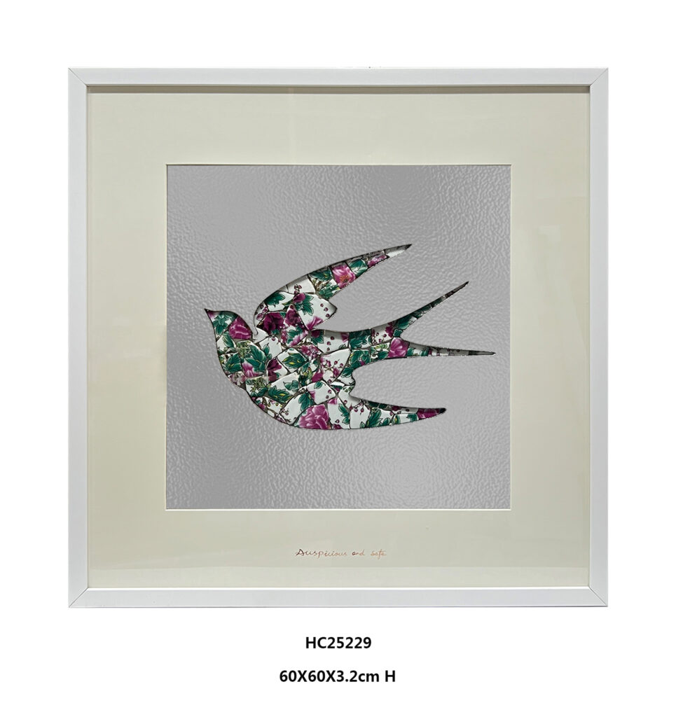 Floral porcelain shard swallow wall art