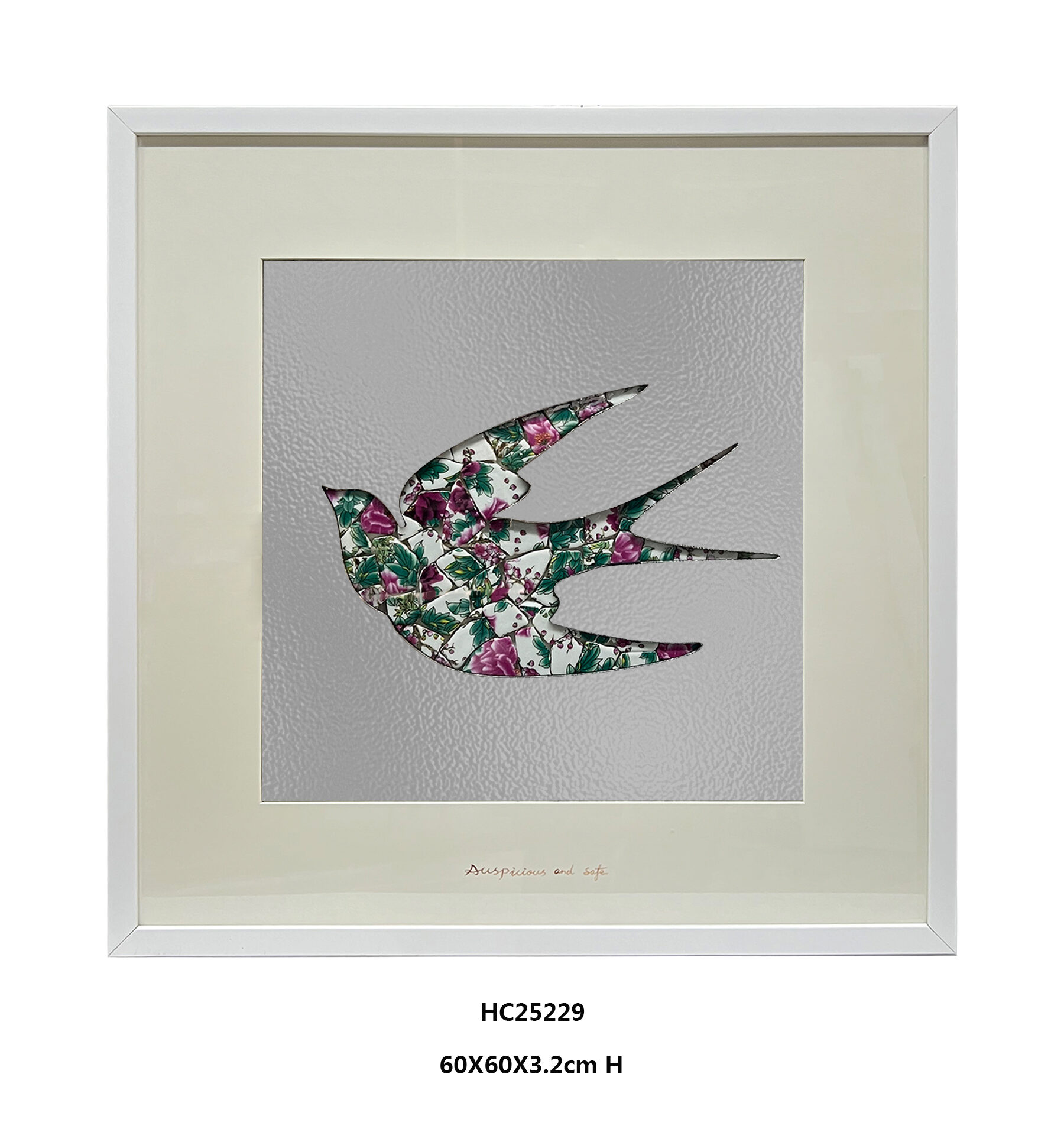 Framed Floral Porcelain Shard Swallow Wall Art For Modern Interior Walls(60×60×3.2cm)