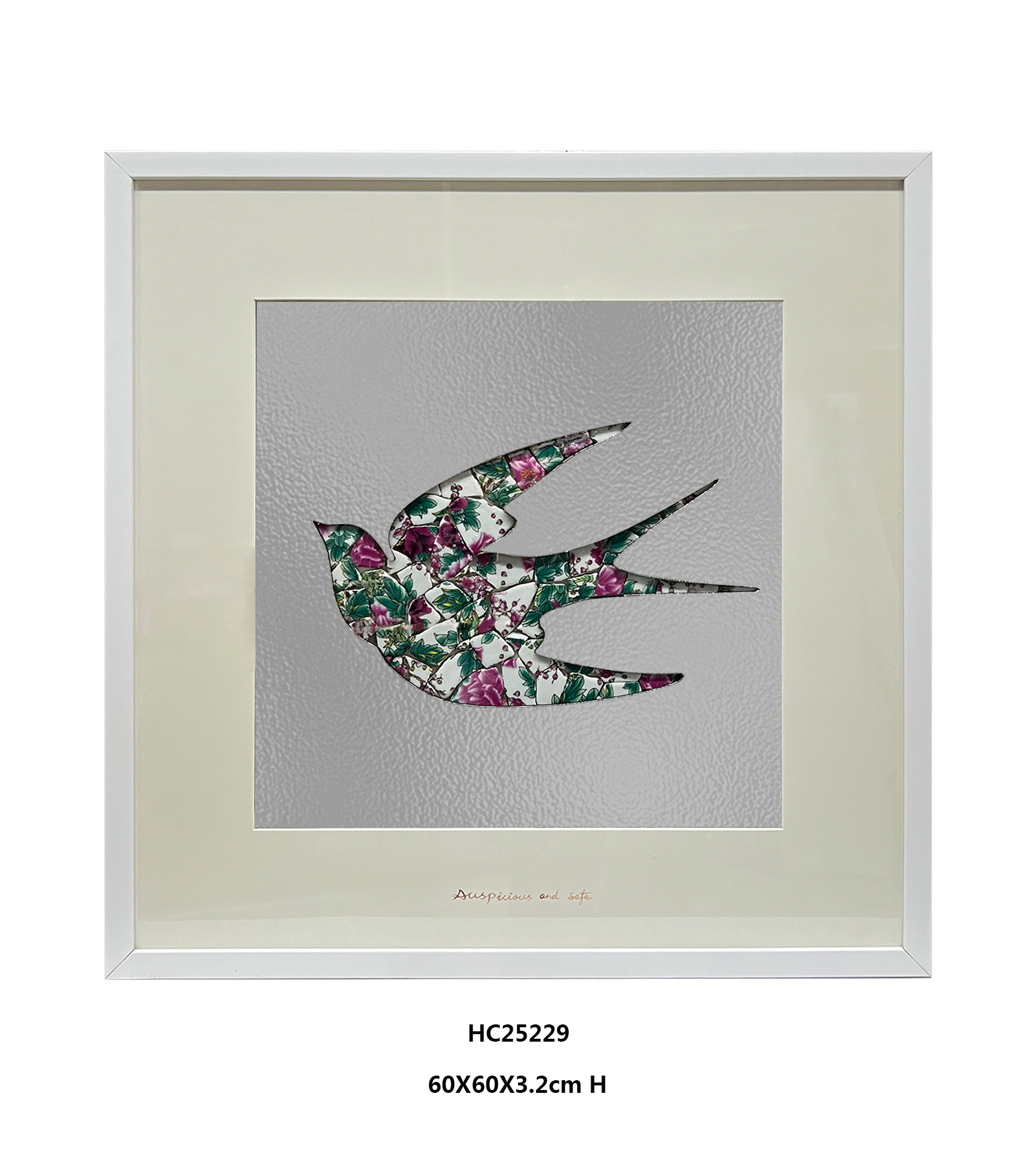 Framed Floral Porcelain Shard Swallow Wall Art For Modern Interior Walls