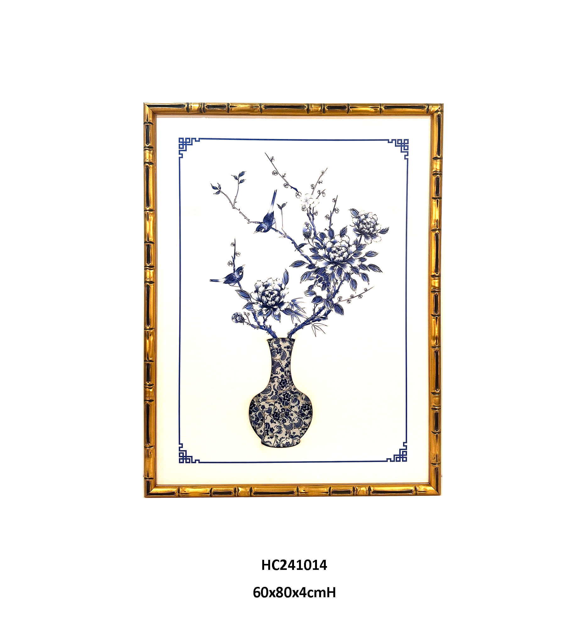 Timeless Floral Porcelain Wall Art with Sculptural Vase Detail（60×80×4cm）