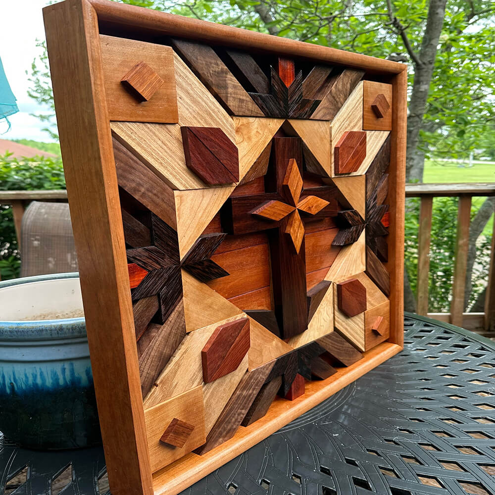 Framed 3D wood mosaic art