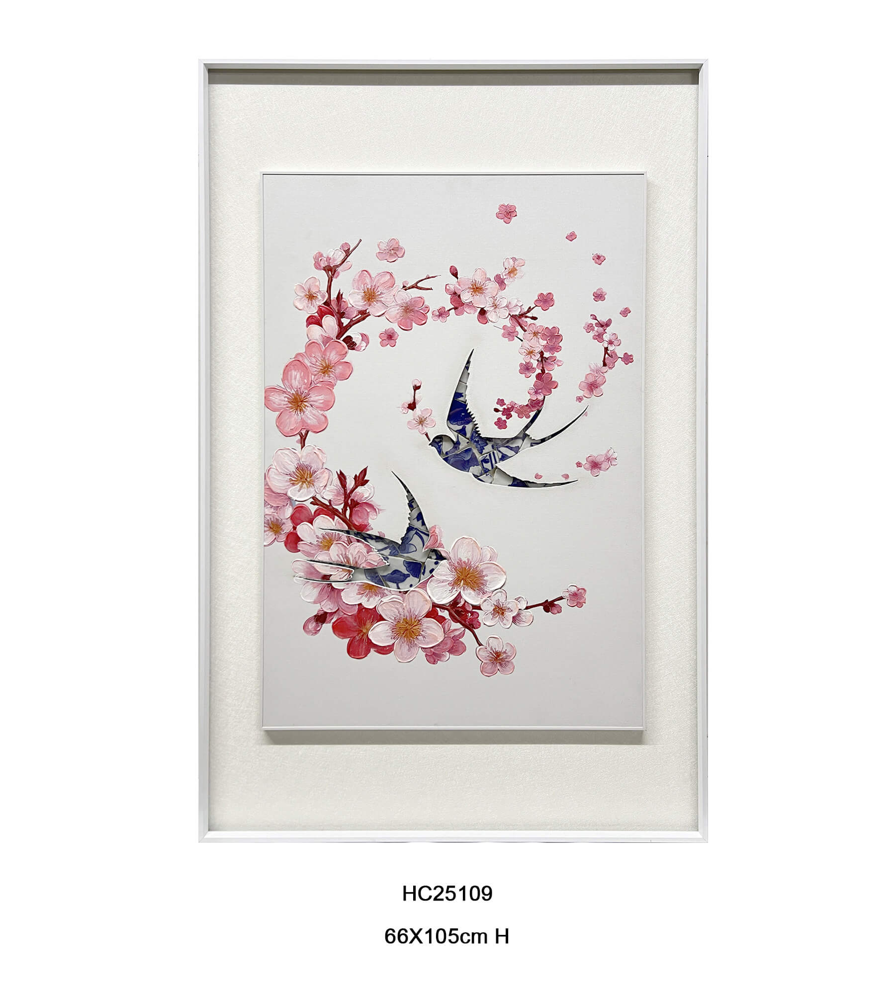 Framed Flying Swallow Shard Mosaic Porcelain Wall Art（65×95 cm）