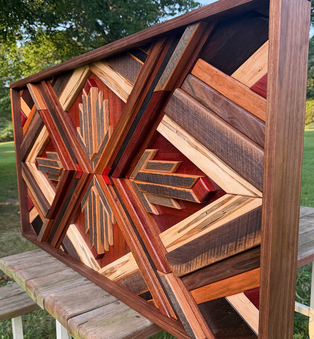 Framed geometric wood wall art