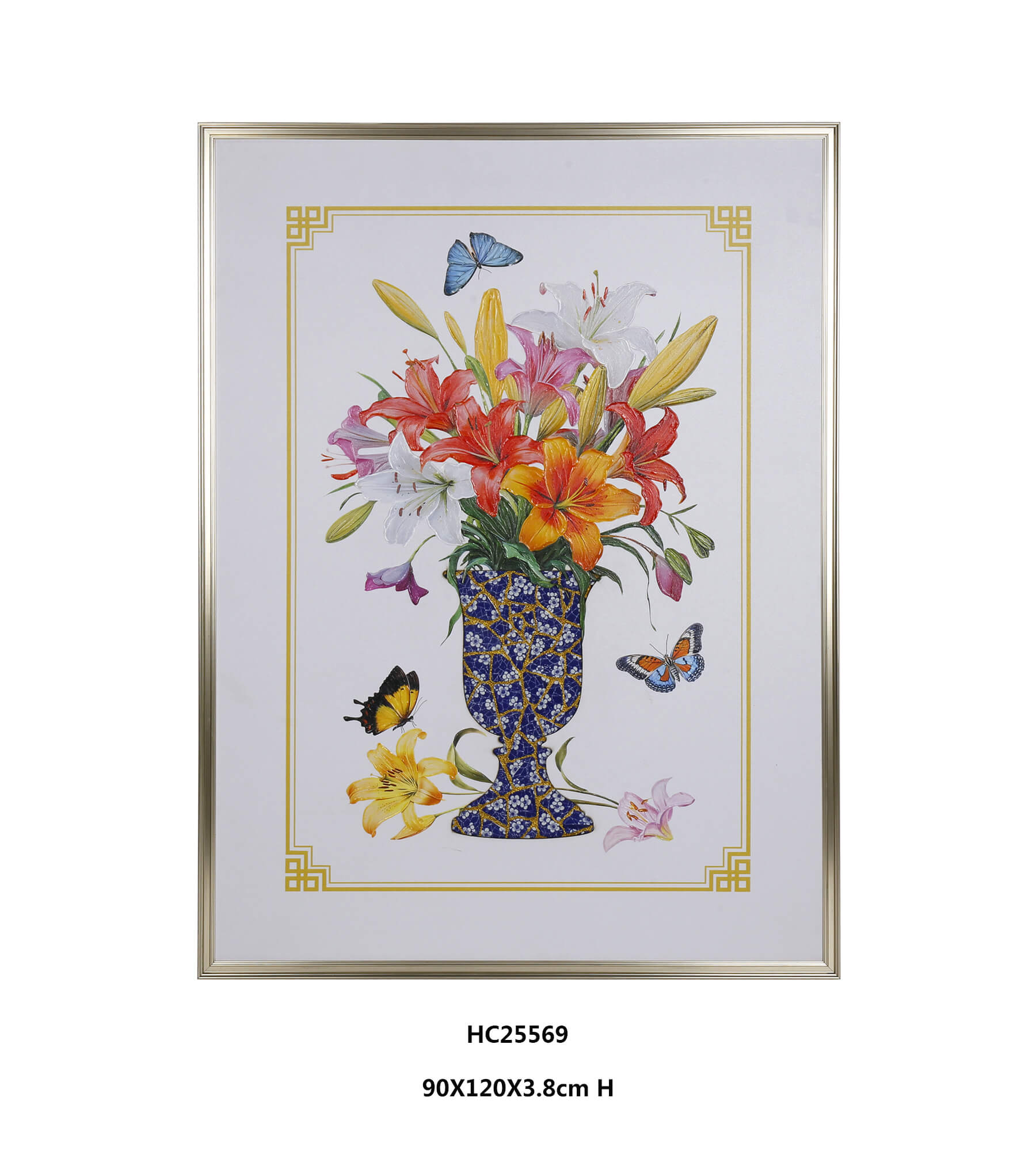Colorful Lily Porcelain Mosaic Wall Art with Butterflies（90×120×3.8cm）