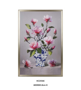 Framed pink magnolia porcelain mosaic wall art