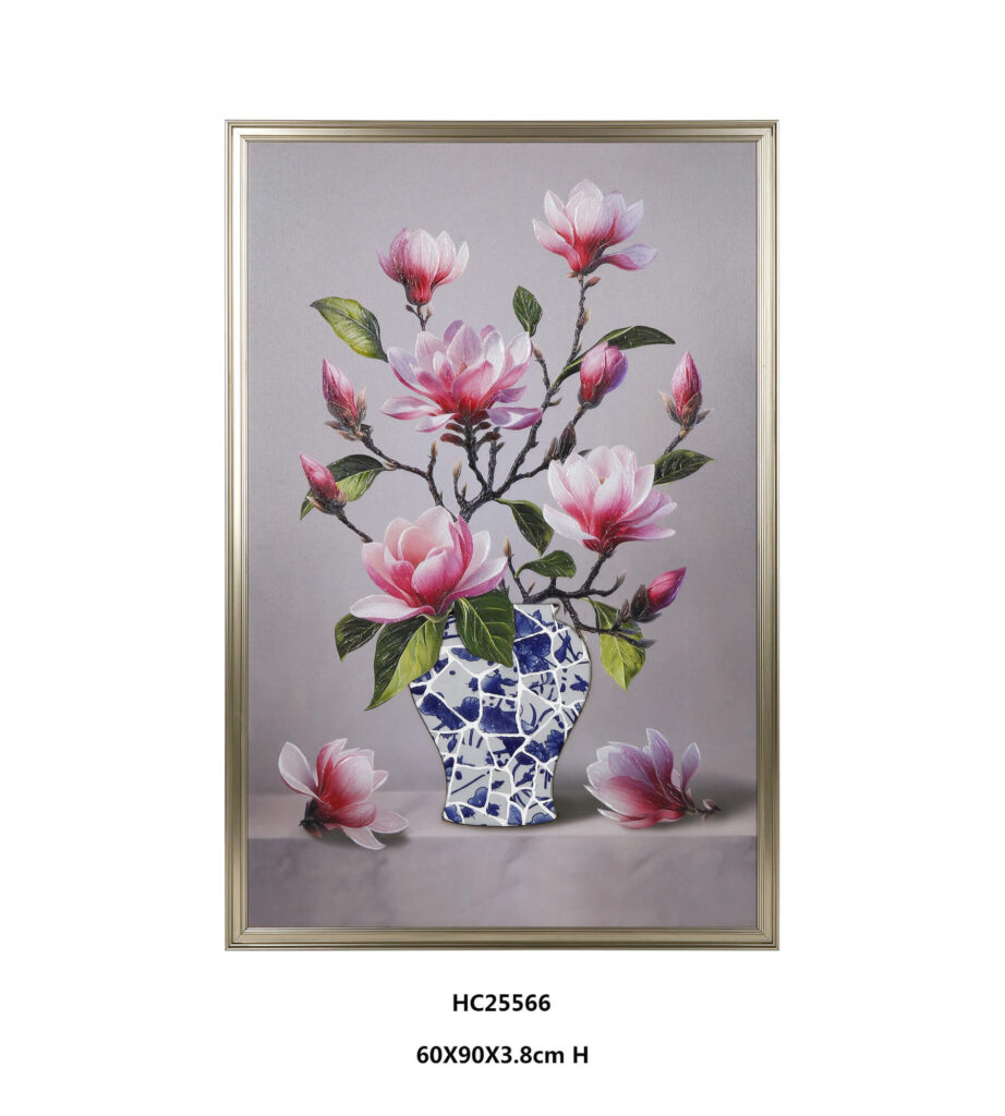 Framed pink magnolia porcelain mosaic wall art