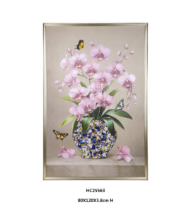 Pink orchid porcelain wall art with butterflies