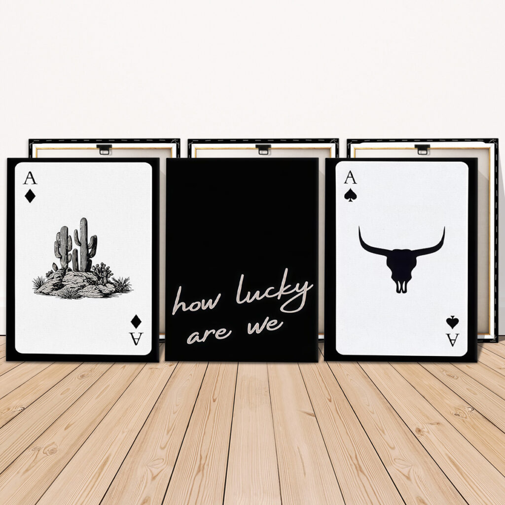 Framed Western Playing Card Canvas Wall Art Set of three