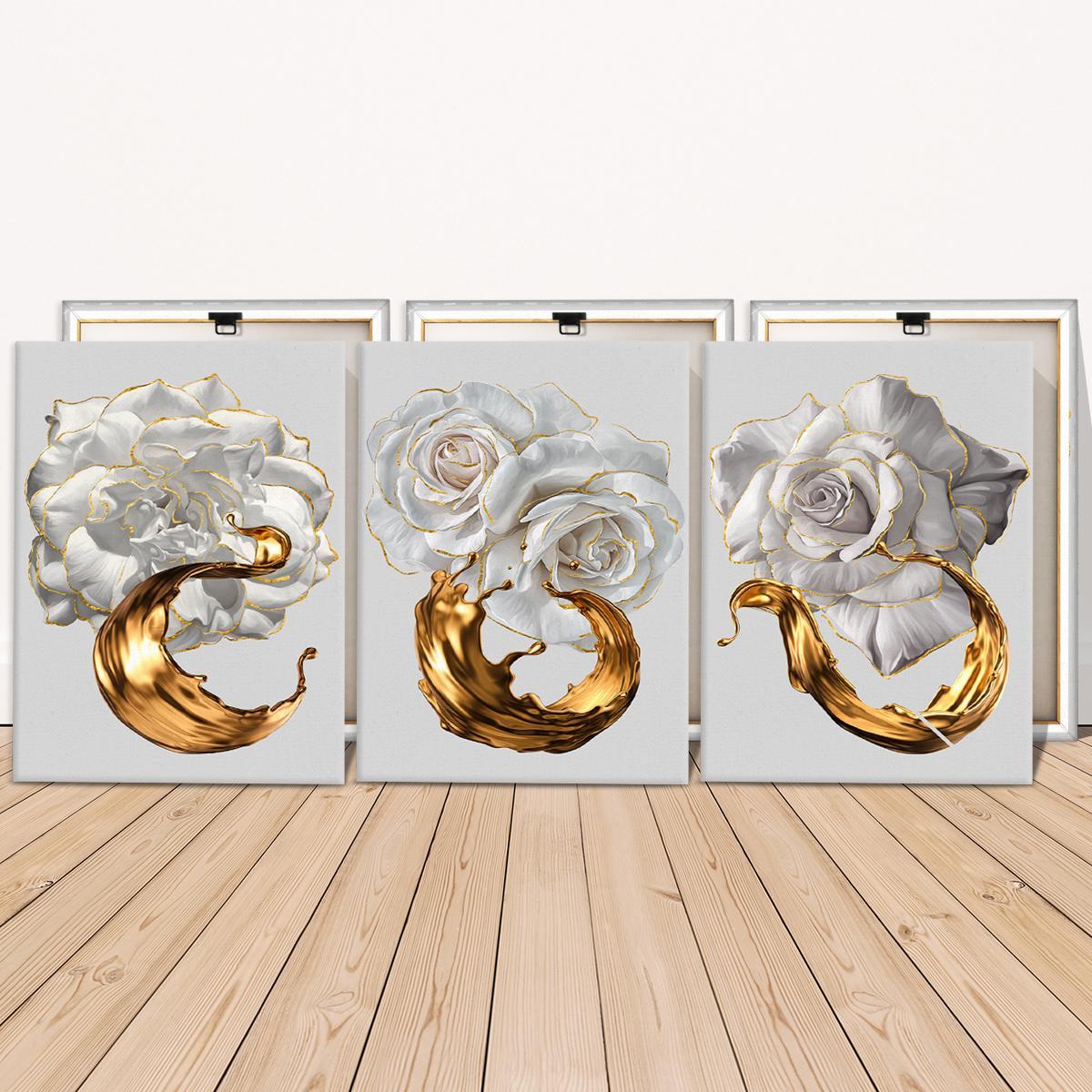 Framed white rose canvas panels showing ready to hang construction