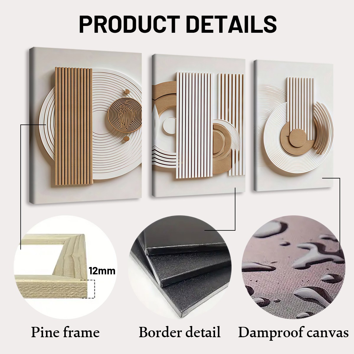 Geometric canvas art with pine frame and damp resistant surface
