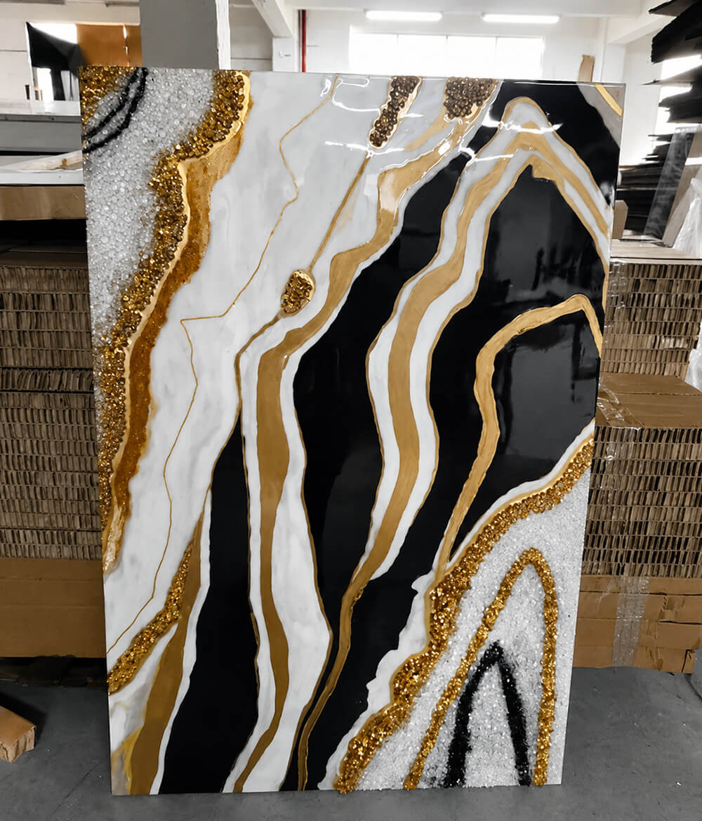 Large Black Gold Geode Epoxy Resin Wall Art for Luxury Homes