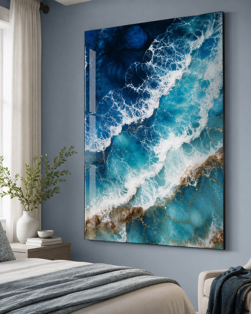 Gold and textured details in abstract coastal decor