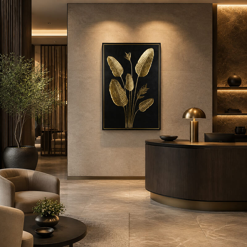 Black Golden Tropical Leaves Wall Art  Canvas Prints Modern Botanical Pictures