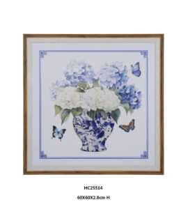 Hydrangea porcelain wall art with blue flowers butterflies and mosaic vase